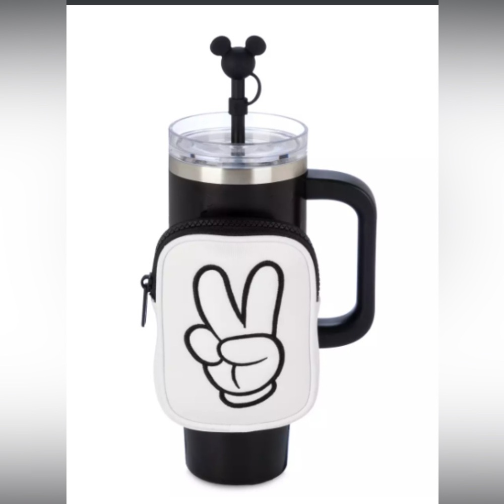 Disney Mickey Mouse Travel Tumbler 30oz with Zipper Pouch & Straw Topper NEW